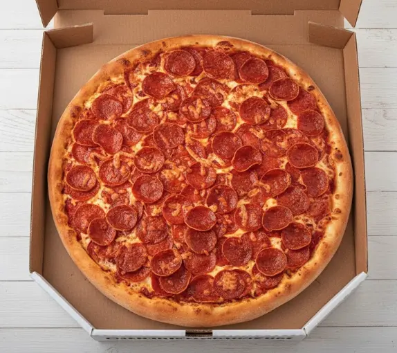 Classic Pepperoni pizza at Freshslice Pizza Saskatoon - zesty tomato sauce, mozzarella and pepperoni on multigrain crust